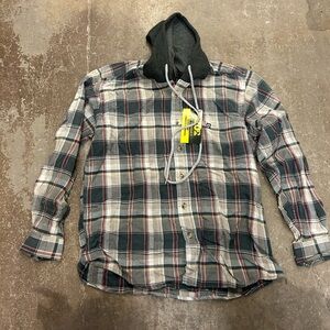 Nwt azur cotton workwear shirt Plaid Button-Up Shirt with Hood